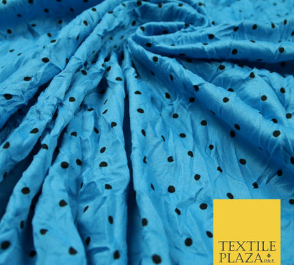 5 COLOURS Crushed Creased 4mm Spotted Polka Dot Polyester Stretch Jersey Fabric