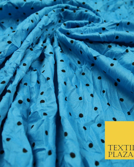 5 COLOURS Crushed Creased 4mm Spotted Polka Dot Polyester Stretch Jersey Fabric