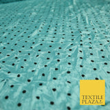 9 COLOURS - Crushed Creased 4mm Spotted Polka Dot Polyester Stretch Satin Fabric