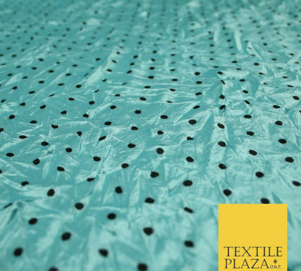 9 COLOURS - Crushed Creased 4mm Spotted Polka Dot Polyester Stretch Satin Fabric