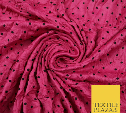 5 COLOURS Crushed Creased 4mm Spotted Polka Dot Polyester Stretch Jersey Fabric