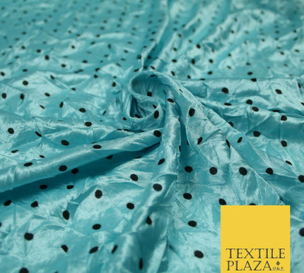 9 COLOURS - Crushed Creased 4mm Spotted Polka Dot Polyester Stretch Satin Fabric