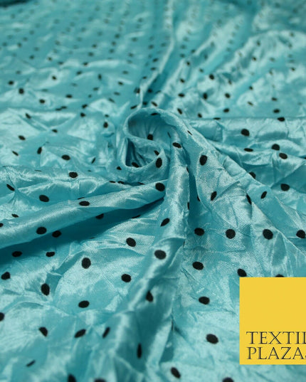 9 COLOURS - Crushed Creased 4mm Spotted Polka Dot Polyester Stretch Satin Fabric