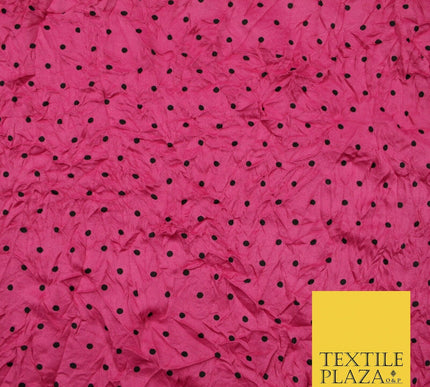 5 COLOURS Crushed Creased 4mm Spotted Polka Dot Polyester Stretch Jersey Fabric