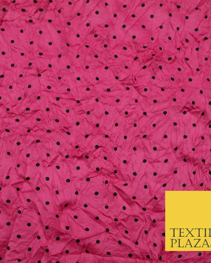 5 COLOURS Crushed Creased 4mm Spotted Polka Dot Polyester Stretch Jersey Fabric