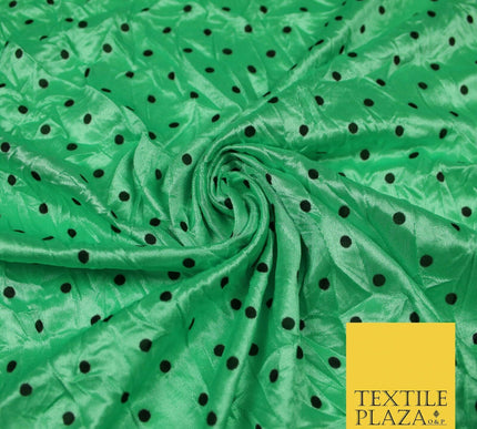 9 COLOURS - Crushed Creased 4mm Spotted Polka Dot Polyester Stretch Satin Fabric