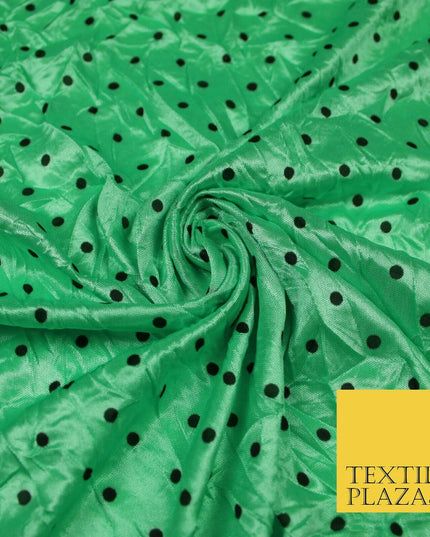 9 COLOURS - Crushed Creased 4mm Spotted Polka Dot Polyester Stretch Satin Fabric