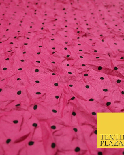 5 COLOURS Crushed Creased 4mm Spotted Polka Dot Polyester Stretch Jersey Fabric