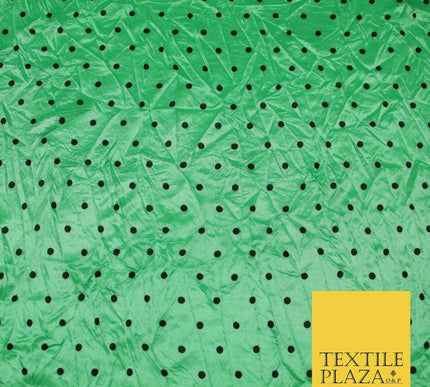 9 COLOURS - Crushed Creased 4mm Spotted Polka Dot Polyester Stretch Satin Fabric