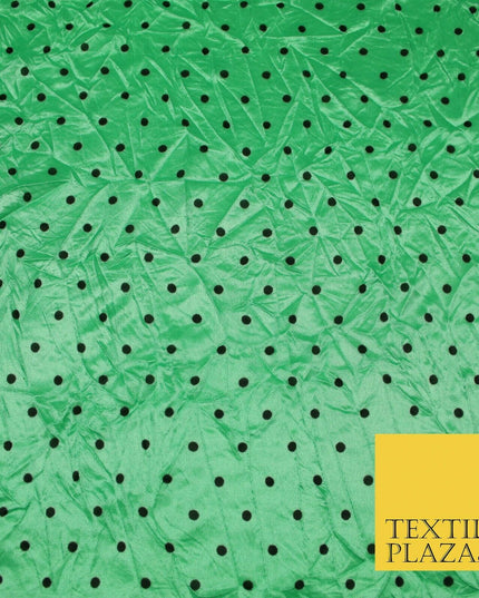 9 COLOURS - Crushed Creased 4mm Spotted Polka Dot Polyester Stretch Satin Fabric