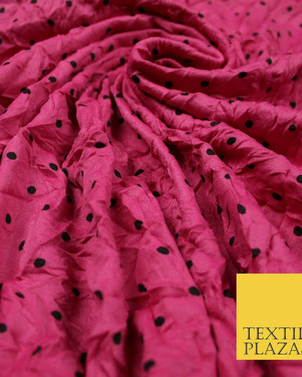 5 COLOURS Crushed Creased 4mm Spotted Polka Dot Polyester Stretch Jersey Fabric