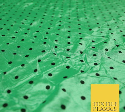 9 COLOURS - Crushed Creased 4mm Spotted Polka Dot Polyester Stretch Satin Fabric