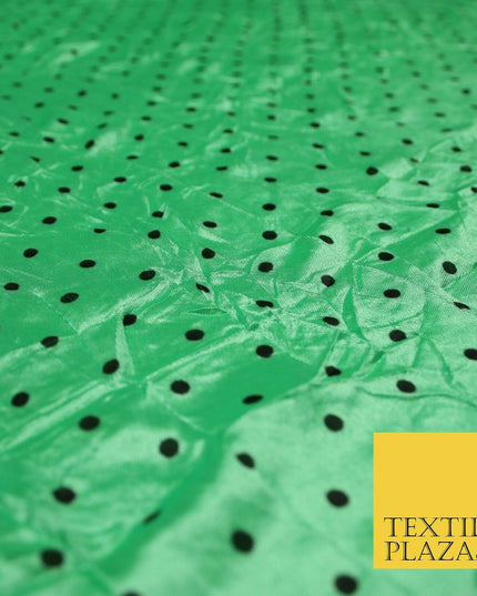 9 COLOURS - Crushed Creased 4mm Spotted Polka Dot Polyester Stretch Satin Fabric
