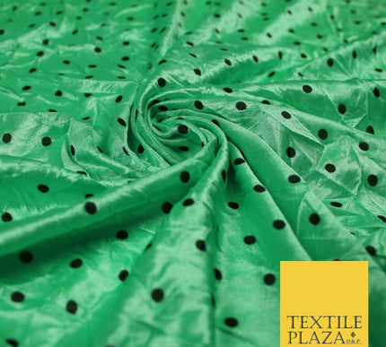 9 COLOURS - Crushed Creased 4mm Spotted Polka Dot Polyester Stretch Satin Fabric