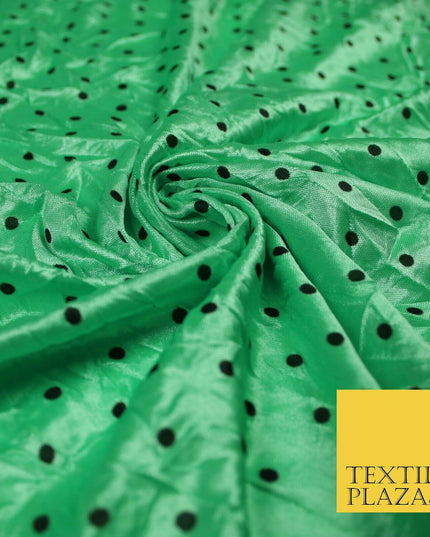 9 COLOURS - Crushed Creased 4mm Spotted Polka Dot Polyester Stretch Satin Fabric