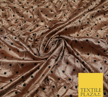 9 COLOURS - Crushed Creased 4mm Spotted Polka Dot Polyester Stretch Satin Fabric