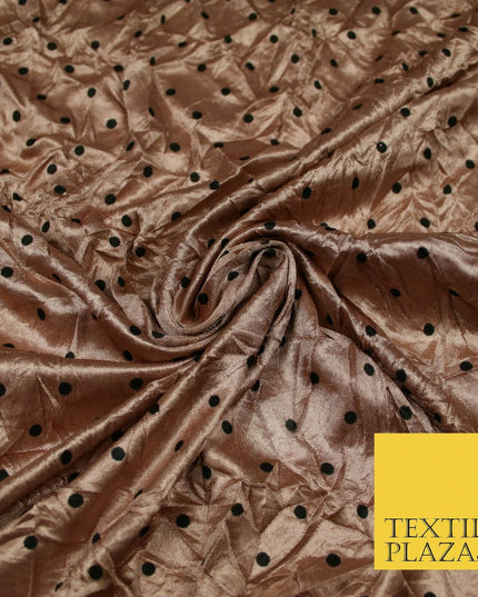 9 COLOURS - Crushed Creased 4mm Spotted Polka Dot Polyester Stretch Satin Fabric