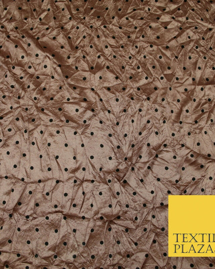 9 COLOURS - Crushed Creased 4mm Spotted Polka Dot Polyester Stretch Satin Fabric