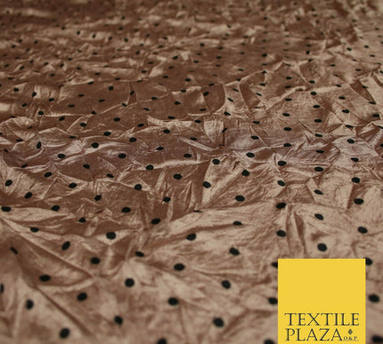 9 COLOURS - Crushed Creased 4mm Spotted Polka Dot Polyester Stretch Satin Fabric