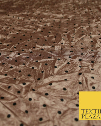 9 COLOURS - Crushed Creased 4mm Spotted Polka Dot Polyester Stretch Satin Fabric