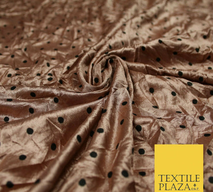 9 COLOURS - Crushed Creased 4mm Spotted Polka Dot Polyester Stretch Satin Fabric