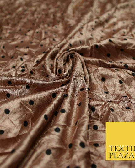 9 COLOURS - Crushed Creased 4mm Spotted Polka Dot Polyester Stretch Satin Fabric