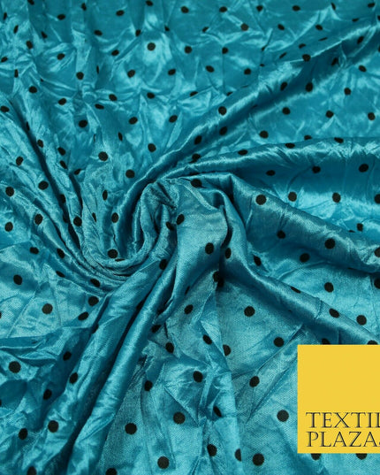 9 COLOURS - Crushed Creased 4mm Spotted Polka Dot Polyester Stretch Satin Fabric