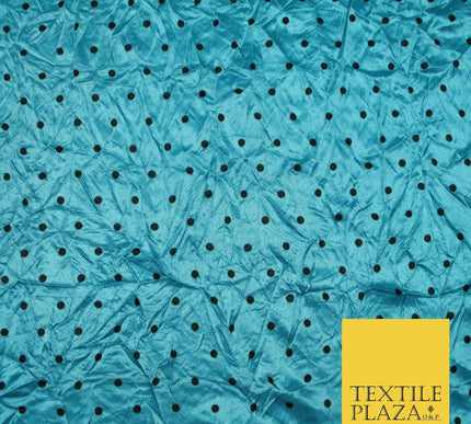 9 COLOURS - Crushed Creased 4mm Spotted Polka Dot Polyester Stretch Satin Fabric