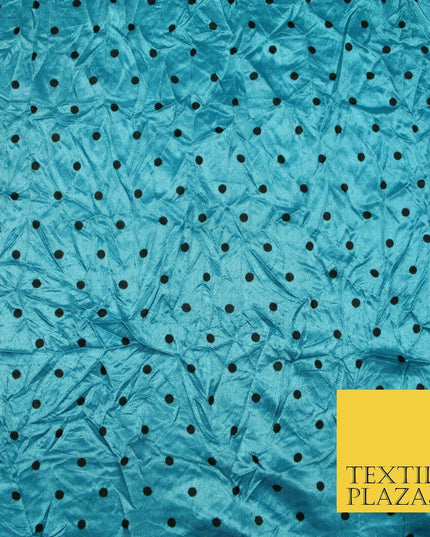 9 COLOURS - Crushed Creased 4mm Spotted Polka Dot Polyester Stretch Satin Fabric