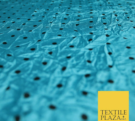 9 COLOURS - Crushed Creased 4mm Spotted Polka Dot Polyester Stretch Satin Fabric