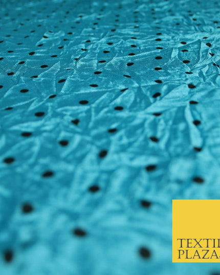 9 COLOURS - Crushed Creased 4mm Spotted Polka Dot Polyester Stretch Satin Fabric