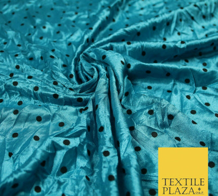 9 COLOURS - Crushed Creased 4mm Spotted Polka Dot Polyester Stretch Satin Fabric