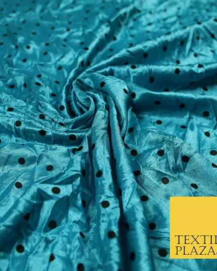 9 COLOURS - Crushed Creased 4mm Spotted Polka Dot Polyester Stretch Satin Fabric