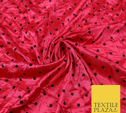 9 COLOURS - Crushed Creased 4mm Spotted Polka Dot Polyester Stretch Satin Fabric