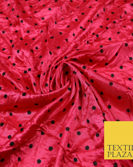 9 COLOURS - Crushed Creased 4mm Spotted Polka Dot Polyester Stretch Satin Fabric