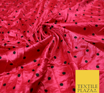 9 COLOURS - Crushed Creased 4mm Spotted Polka Dot Polyester Stretch Satin Fabric