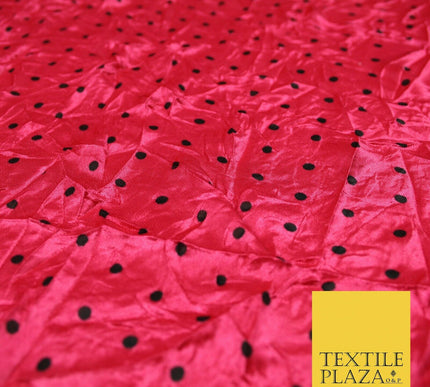 9 COLOURS - Crushed Creased 4mm Spotted Polka Dot Polyester Stretch Satin Fabric