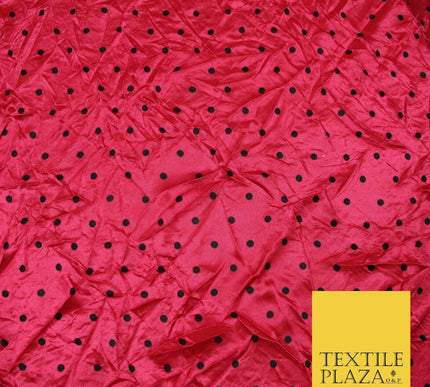 9 COLOURS - Crushed Creased 4mm Spotted Polka Dot Polyester Stretch Satin Fabric