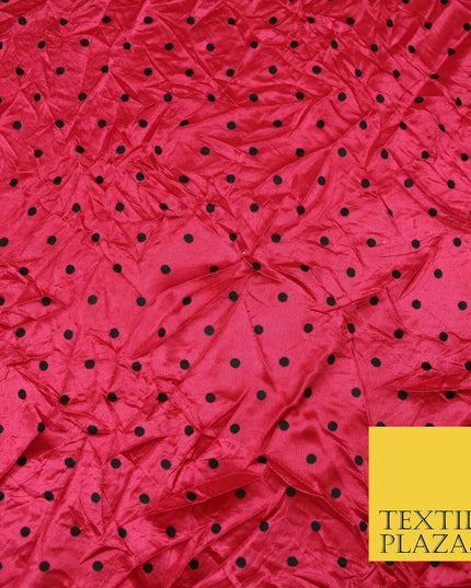 9 COLOURS - Crushed Creased 4mm Spotted Polka Dot Polyester Stretch Satin Fabric
