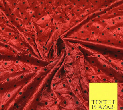 9 COLOURS - Crushed Creased 4mm Spotted Polka Dot Polyester Stretch Satin Fabric