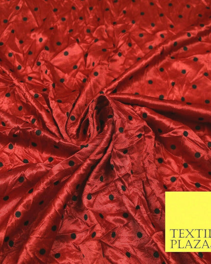 9 COLOURS - Crushed Creased 4mm Spotted Polka Dot Polyester Stretch Satin Fabric