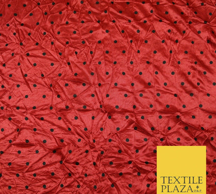 9 COLOURS - Crushed Creased 4mm Spotted Polka Dot Polyester Stretch Satin Fabric