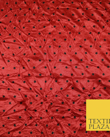 9 COLOURS - Crushed Creased 4mm Spotted Polka Dot Polyester Stretch Satin Fabric