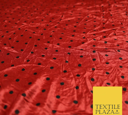 9 COLOURS - Crushed Creased 4mm Spotted Polka Dot Polyester Stretch Satin Fabric