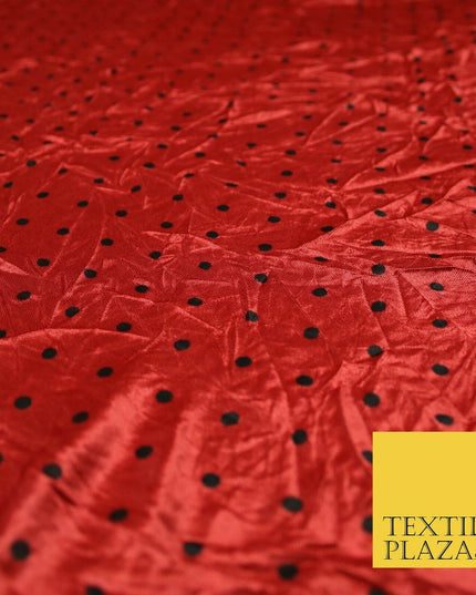 9 COLOURS - Crushed Creased 4mm Spotted Polka Dot Polyester Stretch Satin Fabric