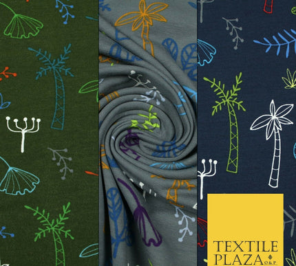 Colourful Palm Tree Forest Leaves Printed Soft Organic Cotton Jersey Fabric 59"