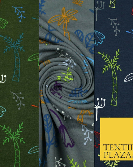 Colourful Palm Tree Forest Leaves Printed Soft Organic Cotton Jersey Fabric 59"