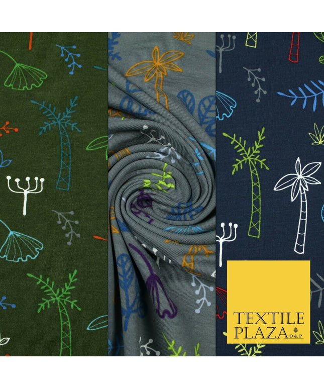 Colourful Palm Tree Forest Leaves Printed Soft Organic Cotton Jersey Fabric 59"