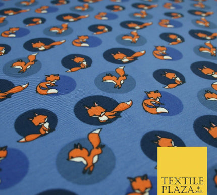 Denim Blue Spotlight Foxes Printed Soft Organic Cotton Jersey Fabric 59" 5474