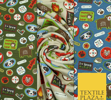 Nature Animals Kids Cub Scouts Badges Print Soft Organic Cotton Jersey Fabric59"